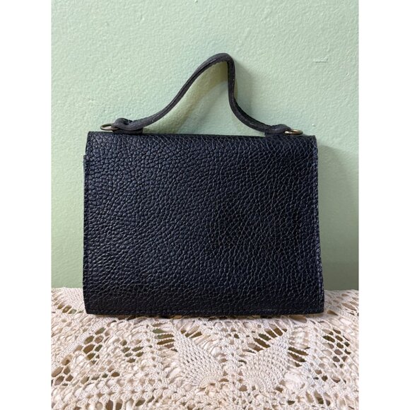 Vintage 60s Mini Black Pebble Leather Purse Escutcheon Clasp - Picture 8 of 16